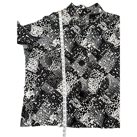 Ali Miles Womens Tunic Button-Up Top Black White Mosaic Jacket Lagenlook Size 3X - Picture 5 of 8